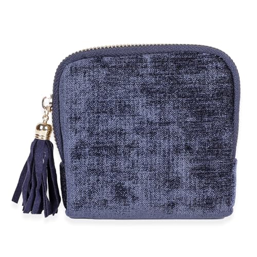 ASINGYER Travel Jewelry Storage Bag for Women, Velvet Portable Jewelry Organizer with Tassel Zipper, Small Pouches for Bracelets Necklaces Rings Earrings, Wedding Gift for Women (dark blue) - color: dark blue