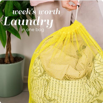 Handy Laundry Mesh Laundry Bags XL 24" x 36" – Heavy Duty, Durable Drawstring Bag for Delicates, College Dorm, Travel, Storage, Machine Washable, Foldable, 2-Pack (Yellow) - color: Yellow