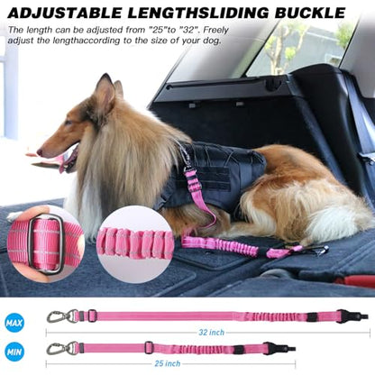 AUBELL Dog Seat Belt for Car,Updated 3-in-1 Adjustable Reflective Bungee Heavy Duty Dog Car Harness Tether with Clip Hook Latch & Buckle,Swivel Zinc Alloy Carabiner,Hotpink - color: Hotpink