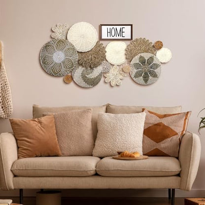 Xuhal 15 Pcs Boho Wall Basket Decor Handcrafted Seagrass Woven Wall Basket Rustic Round Woven Hanging Art for Home Farmhouse Kitchen Table Living Room(Elegant Style) - style: Elegant Style