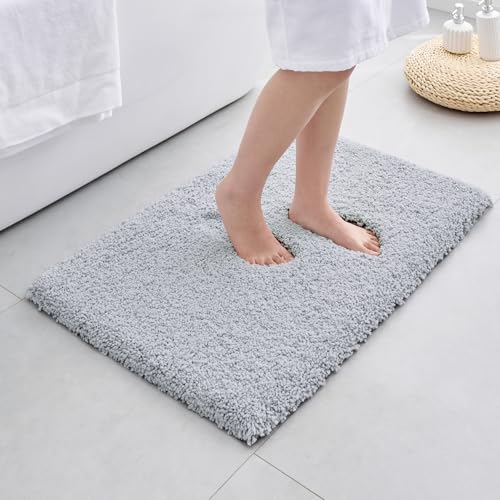 ILANGO Silver Bathroom Rugs 36" × 24" Non Slip & Super Absorbent Extra Thick Soft, Washable Bath Mat for Floor, Microfiber Plush Shaggy Bath Rug with Tub for Bathtub Shower Room Sink - color: Silver, size: 2' x 3' (24''x36'' Bathroom Rug)