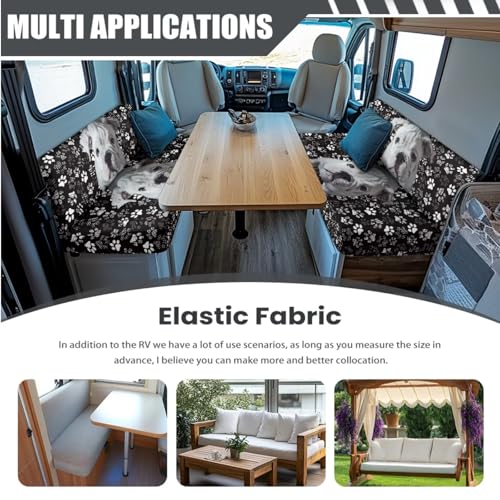 Bulldog Dog Paw Print 3 Pack RV Dinette Cushion Covers Stretch Camper Cushion Slipcover with Pillow Cover Non-Slip RV Couch Cover Sofa Slipover for Travel Trailer Couch - color: Bulldog Dog Paw
