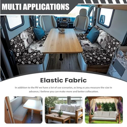 Bulldog Dog Paw Print 3 Pack RV Dinette Cushion Covers Stretch Camper Cushion Slipcover with Pillow Cover Non-Slip RV Couch Cover Sofa Slipover for Travel Trailer Couch - color: Bulldog Dog Paw