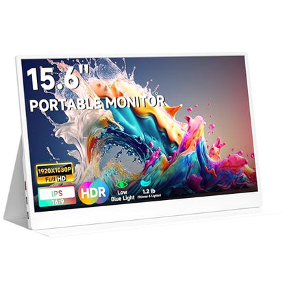AYY Portable Monitor 15.6inch 1080P FHD - USB-C/HDMI Computer Display, HDR IPS Gaming Monitor Compatible with Laptop PC MAC Phone PS4 Xbox Switch, w/Smart Cover, Dual Speakers - White - size: 15.6 inch, style: 60Hz/IPS/100%srgb