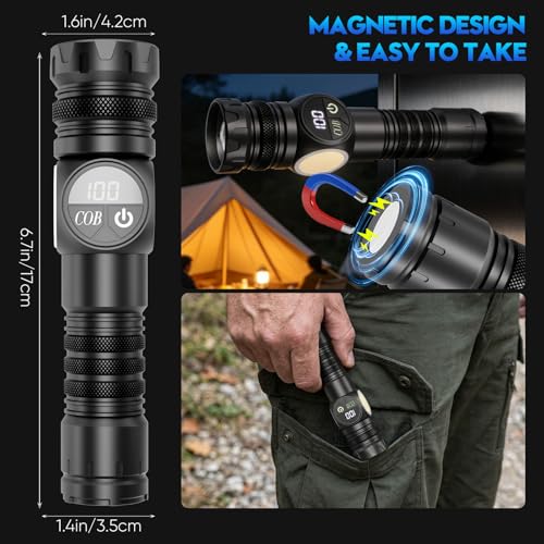 Rechargeable Flashlights High Lumens, LED Flashlight with Sidelight, 5 Modes & Zoom, USB-C Charging with LCD Display, Magnetic, Waterproof, Handheld Flashlights for Home Camping Emergency - color: Black-1 Pack