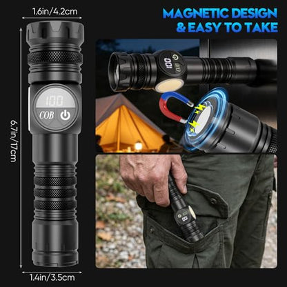 Rechargeable Flashlights High Lumens, LED Flashlight with Sidelight, 5 Modes & Zoom, USB-C Charging with LCD Display, Magnetic, Waterproof, Handheld Flashlights for Home Camping Emergency - color: Black-1 Pack