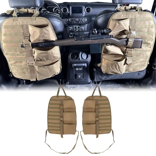 SUNPIE 2 Pcs Seat Back Truck Gun Rack，Automotive Gun Racks with Molle Panel Universal Seatback Storage Pockets Tactical Car Seat Back Organizer for Hunting Accessories Storage,Khaki - color: Khaki