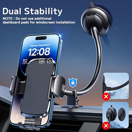 Phone Holders for Your Car [Gooseneck Flexible] Phone Stand for Car Dashboard Windshield Automotive Accessories [Strong Suction Cup] Cell Phone Car Mount for All iPhone Android Smartphone - style: Gooseneck