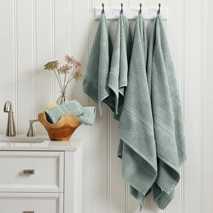 Springtree Home 100% Cotton Bathroom Towel Set | 6 Piece Set - Green Towels | Geometric Textured Design | Absorbent & Quick-Dry | Oeko-TEX® Standard 100 Cotton | Myla Collection - Eucalyptus - color: Eucalyptus, size: 6 Piece Set