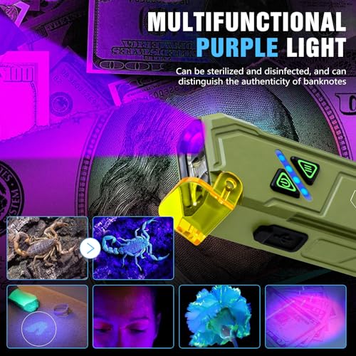 EDC Rechargeable Flat Flashlight 1000 Lumens White LED/UV/RGB Ambient Signaling Flashlights, Magnetic Clip on Pocket Light for Outdoors, Emergency, Working (1, Green, Compact) - color: Green