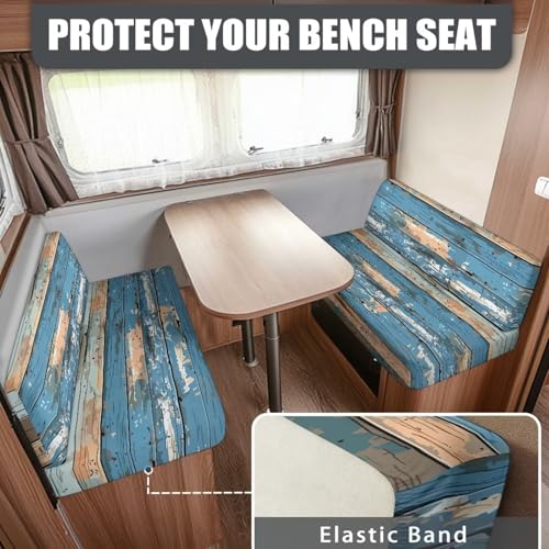 NDISTIN Wood Blue RV Dinette Cushion Covers 2Pcs Rv Couch Cover Replacement Comfortable Camper Couch Cover for RVS Washable RV Cushion Covers Dinette Booth Set - color: Wood Blue