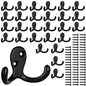 IBosins 28 Pack Heavy Duty Double Prong Coat Hooks Wall Mounted with 56 Screws Retro Double Hooks Utility Hooks for Coat, Scarf, Bag, Towel, Key, Cap, Cup, Hat - color: 28 Pcs Black