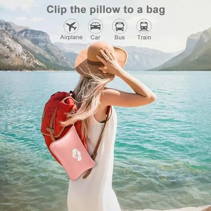 Travel Blanket and Pillow Compact, Premium Soft 2 in 1 Airplane Blanket with Soft Bag Pillowcase，Hand Luggage Sleeve and Backpack Clip (Solid Pink) - color: Solid Pink