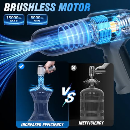 Handheld Car Vacuum - 15000Pa Cordless Wet/Dry, 120W High Power with Complete Accessory Kit for Cars, Pet Hair, Home & Office