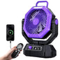 AJVV Camping Fan with Light, Remote and Oscillation, Battery Powered Hanging Tent Fan, Rechargeable Portable for Camp, Outdoor, Emergencies, Fishing, RV Travel, Jobsite - color: Purple