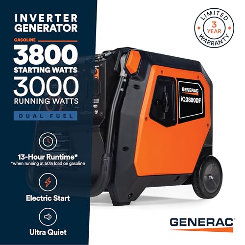 Generac 3,800-Watt Dual-Fuel Portable Inverter Generator - Gas and Propane Compatible - Quiet Operation - Clean, Stable Power - Great for Home Backup, Camping, and RV Use - style: 3800-Watt Inverter - Electric Start + COsense - 49 ST