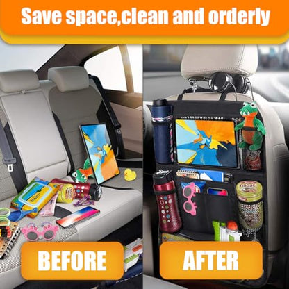 ZIMISI Car Backseat Organizer, Oxford Cloth Kick Mats Back Seat Protector with 9 Pockets & Clear Tablet Holder, Universal Waterproof Car Road Trip Essentials Storage Accessory (1PC) - size: 1PC