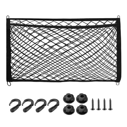 PATIKIL Truck Cargo Net, 24 x 16 Inch Polyester Adjustable Trunk Bed Net Stretchable Mesh Storage Organizer with 8 Hooks Universal for Pickup Trucks SUV Cars, Black - size: 24 x 16 Inch