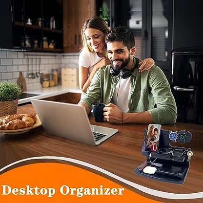 VEIYAILU Gifts for Men Dad Women Husband Boyfriend Him Nightstand Organizer for Men Wood Phone Docking Station Birthday Gifts (Black) - color: black