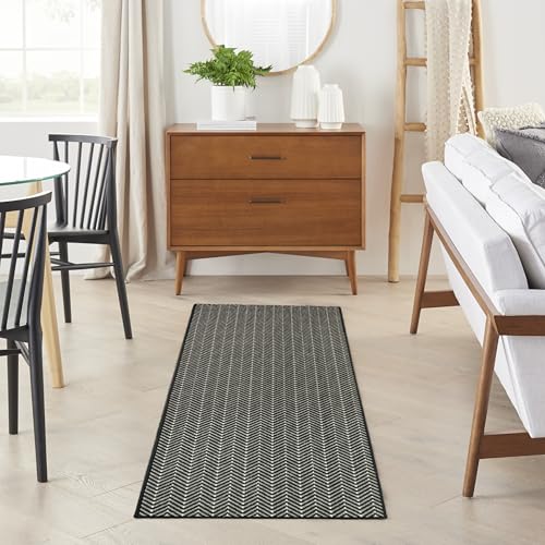 Nourison Home Horizon Indoor/Outdoor Black 2' x 6' Area Rug - Easy Clean, Non Shedding, Bed Room, Living Room, Dining Room, Kitchen (6' Runner) - color: Black, size: 2' x 6' (Runner)