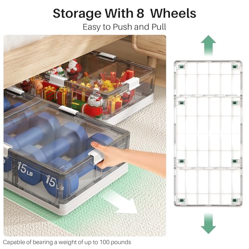 Kitstorack Plastic Under Bed Storage Containers,2 Pack Underbed Storage with Wheels,Foldable and Stackable Under Bed Organizer,Moisture and Dust-proof Storage Boxes for Clothes Shoes,13.6 Gal - size: Large - 2 PACK