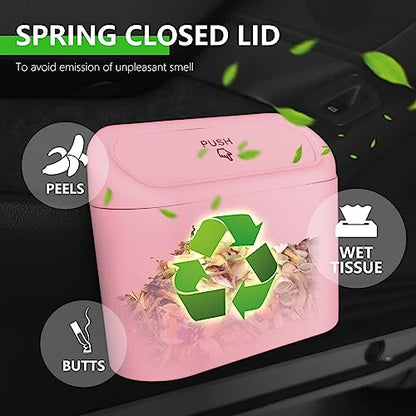 Car Trash Can with 3 Rolls Trash Bags, 1.2 Gallon Vehicle Garbage Bin with Lid & Leak-Proof Design, Portable Auto Waste Container for Cars/Trucks/SUVs, Hangs on Seat or Console (Pink) - color: Pink
