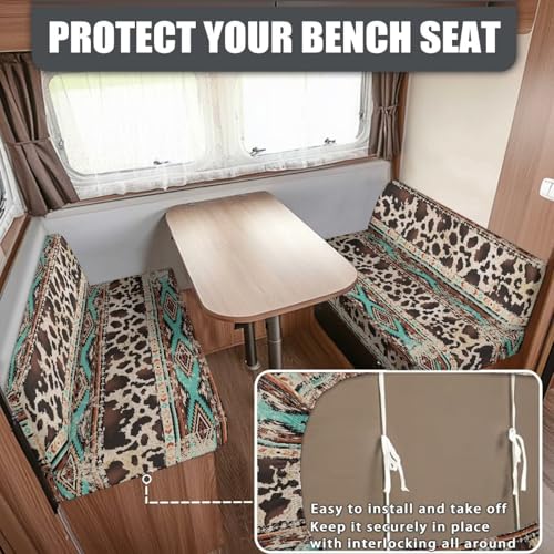 Rv Dinette Cushion Covers - Aztec Brown Cow Print Lightweight Furniture Protector for Rv Camper Car Bench Cover - Rv Couch Cover Replacement for Rv Camper - color: Aztec Brown Cow Print