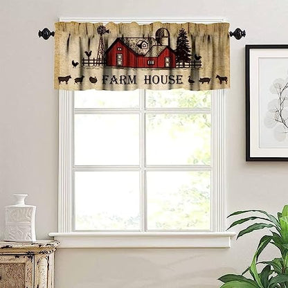 Rustic Kitchen Curtain Valance, Farmhouse Animal Cow Pig Chicken Window Valance, Western Country Style Window Treatment Valance for Living Room,54x18in - color: Farmhouse Animal-1