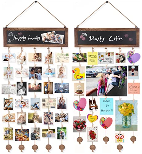Bikoney 2-Pack Picture Frames Collage Wall Decor Photo Display Photo Board Wood Rustic Frames for Wall Decor and Party with 2 Blackboard and 60 Clips Carbonized Black - color: Carbonized Black, size: 2-Pack