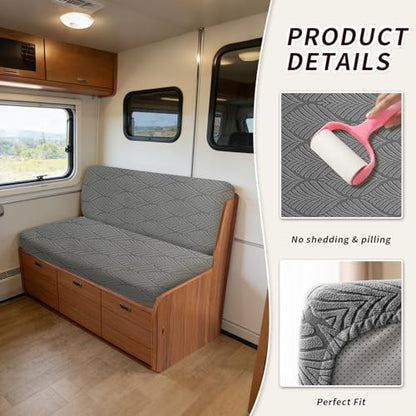 RV Dinette Cushion Covers, 2PCS Leaf RV Couch Cover, Camper Cushion Covers, Camper-rv Sofa Cover for Couch, Bench Seat & Dinette Booth Cushions(Dark Grey,[39.4" to 49.2"]×[19.7" to 25.6"]) - color: Leaf/Dark Grey/2pcs