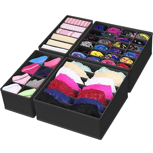 Simple Houseware 4-Pack Drawer Organizer Set - Closet Dividers for Underwear, Socks, Bras, Scarves, Ties - Foldable Non-Woven Storage Boxes, Black - color: Black, size: 4 Pack