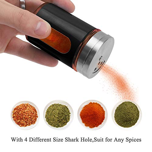 Accmor 2pcs Salt and Pepper Shakers,Stainless Steel Shaker for Salt Powder Sugar Cinnamon Pepper, Spice Dispenser with Adjustable Pour Holes,Black - color: Black
