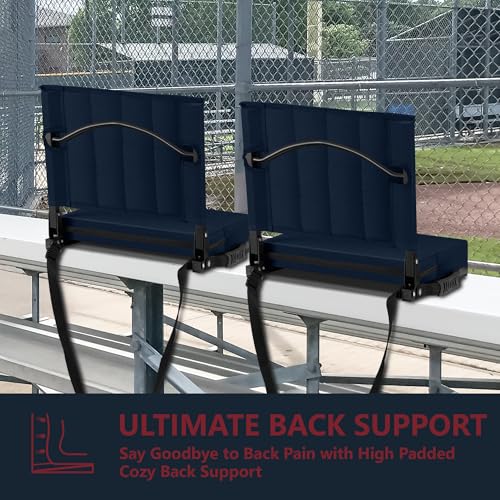 Stadium Seat for Bleachers with Back Support, Portable Bleacher Seat with Wide Comfy Padded Cushion, Metal Hook, Folding Stadium Chair with Shoulder Strap, Carry Handle, Cup Holder, Navy Blue - color: Navy Blue