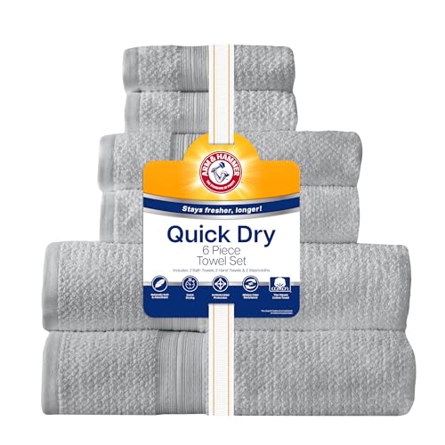 Arm & Hammer Quick Dry Bath Towel Set, 6 Piece, Light Grey - color: Light Grey