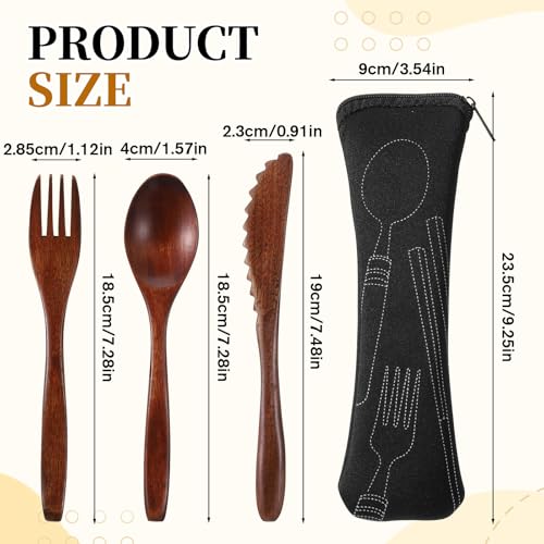 3 PCS Wooden Spoons for Eating Travel Wooden Utensil Set Reusable Utensils Set Portable Cutlery Wooden-Fork and Spoon with Bag for Travel Camping