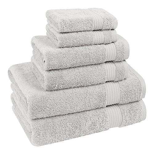 Cotton Paradise Towel Set of 6, 2 Bath Towels, 2 Hand Towels and 2 Washcloths Towels for Bathroom Sets, Platinium Grey - color: Silver Grey