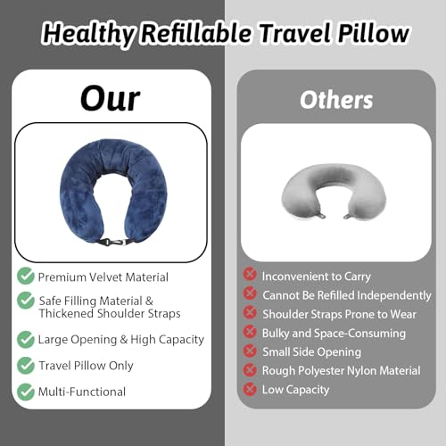 Stuffable Travel Pillow Stuffable Neck Pillow for Traveling Fillable Neck Pillows with Clothes Storage Fits 5+ Days of Travel Essentials Blue - color: Blue