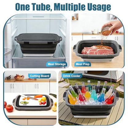 2-Pack Collapsible 3-in-1 BBQ Prep Tub with Locking Lid | Folding Cutting Board, Marinating & Washing Container, Locking Lid for Easy Storage - Kitchen & BBQ Must-Have