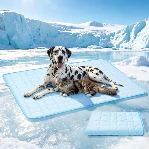 Mora Pets Dog Cooling Mat Pet Cooling Pad for Jumbo Dogs Q-Max>0.5, Breathable Washable Self Cool Dog Mat for Indoor Floors, Crate, Sofa & Outdoor Use, Non Gel Summer Ice Silk Cold Pad XXL 58x39 - color: Blue, size: 58" x 39" (XX-Large)