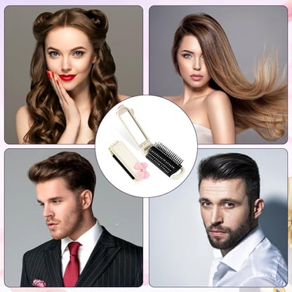 Folding Travel Hair Brush with Removable Mirror, Collapsible Compact Design, Massage Comb for Gym, Trips, Purse, Swimming (Cream Colour) - color: cream