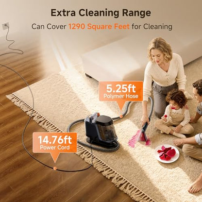 Uwant Carpet Cleaner Machine 18Kpa Powerful Suction, Portable Carpet Cleaner with Cleaning Tools&Self-cleaning Set for Cars,Sofa set of 1 (Margaret-Textile)