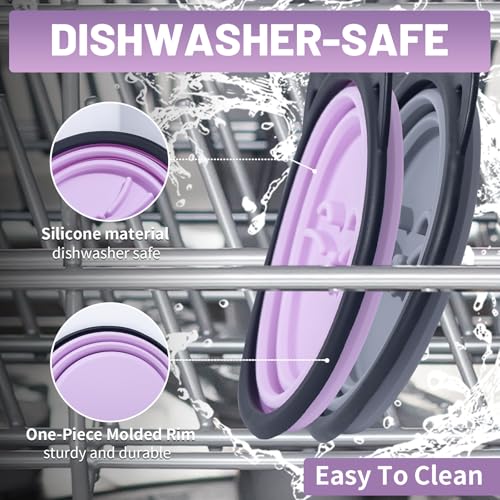 2Pack Silicone Collapsible Dog Bowls, Cute Pet Ear Shape and Cat Graphic Travel Water Bowl Full of Pet Atmosphere 25oz Portable Feeder for Small Large Dog Walking Hiking Camping (Purple and Grey) - color: Purple and Grey
