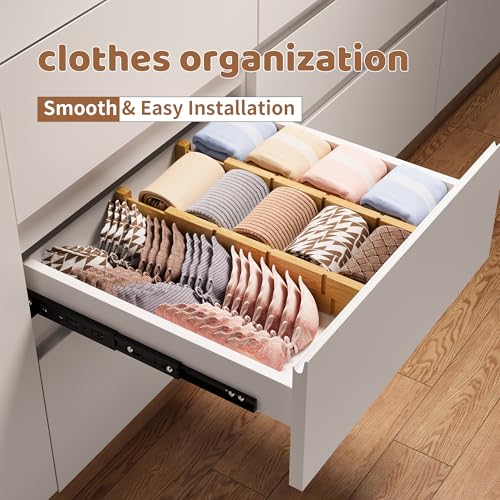 Bamboo Drawer Dividers with Inserts kitchen drawer organizer Adjustable Expandable 8 Pack Organizer Set for Kitchen Bedroom Bathroom Office 8 Dividers with 16 Inserts (Natural, Large (18-22.5IN)) - size: Large (18-22.5IN)