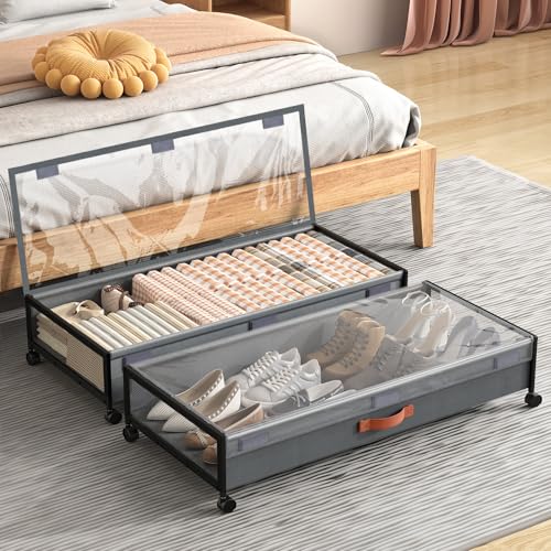 Under Bed Storage Containers with Wheels Large Underbed Shoes Blankets Clothes Toy Storage Drawers for College Dorms Bedrooms Nursery Rooms Organization (Grey 2 Pack, 7.5in height(36"x16.6"x7.48")) - color: Grey 2 Pack, size: 36IN (36"x16.6"x7.48")