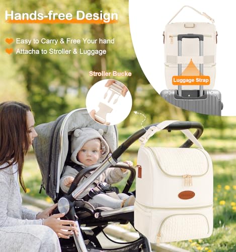 PIIOSER Breastmilk Cooler Bag with Ice Pack, Double Deck Insulated Baby Bottle Travel Bags with Shoulder Strap, Wearable Breast Pump Carry Bag for Nursing Moms Daycare, Work, Picnic(Cream) - color: Cream-2