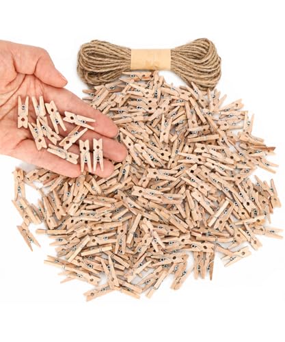 Mr. Pen- Mini Wooden Clothes Pins for Photo, 1 Inch, 300 Pack | Small Clothespins with 10 Meter Jute Twine for Scrapbooking, Labeling Plants, Gift Tags, Tiny Crafts, Photo Display - color: Wood, size: 1 inch, 300 pcs