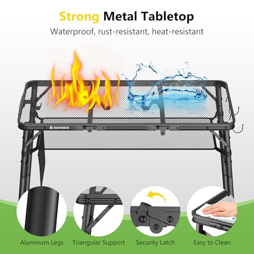 Raynesys Tri-fold Camping Table, 35.43"x15.75", Aluminum Frame Folding Tables, 3 Heights Adjustable Grill Table with Storage Bag, Portable Handle for Picnic Cooking BBQ Camping Outdoor, Black - size: 35.43 x 15.75 x 27.95 inch
