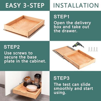 Fully Assembled Pull Out Cabinet Drawer, Wood Pull Out Cabinet Organizer, Soft Close Slide Out Pull Out Drawers for Kitchen Cabinets, Fast and Easy DIY Installation, 18”W x 21”D - size: 18”W x 21”D