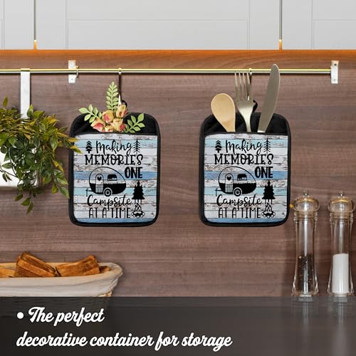 Camping Camper RV Gifts Pot Holders with Pockets, Making Memories One Campsite at a Time Pot Holders Heat Resistant Oven Mitts Hot Pads for Campsite RV Kitchen Baking Cooking - color: Louyzhut-1