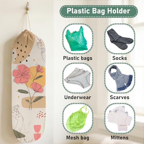 2PCS Boho Plastic Bag Holder for Kitchen Essentials, Reusable Hanging Grocery Bag Organizer, Washable Large Grocery Trash Garbage Bags Storage Dispenser Boho Kitchen Decor-07 - style: Boho 07